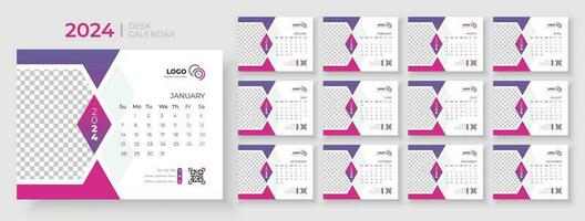 Desk calendar template 2024, Week Starts on sunday, Office Calendar 2024 vector