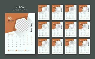 Wall calendar 2024, Vector wall calendar 2024, Corporate and business planner template in English, Week start Sunday, Wall calendar in a minimalist style