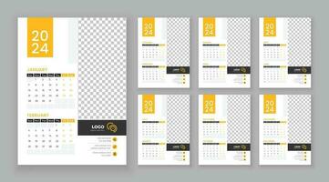 Vector wall calendar 2024, Wall calendar 2024, Company Calendar template, Week start Sunday, Wall calendar in a minimalist style