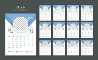 Vector wall calendar 2024, Wall calendar 2024, Company Calendar template, Week start Sunday, Wall calendar in a minimalist style
