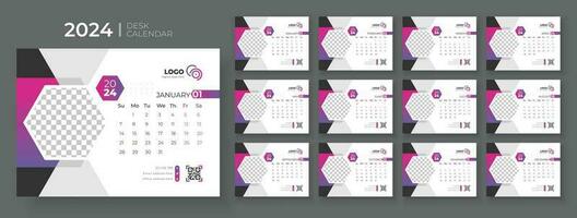 Modern Desk Calendar 2024, Office Calendar 2024,Week Starts on sunday, template for annual calendar 2024. vector