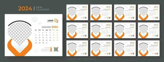 Modern Desk Calendar 2024, Office Calendar 2024,Week Starts on sunday, template for annual calendar 2024. vector