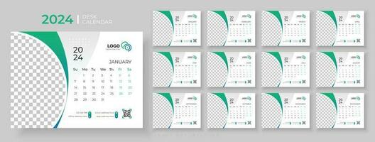 Modern Desk Calendar 2024, Office Calendar 2024,Week Starts on sunday, template for annual calendar 2024. vector