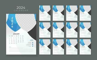 Wall calendar 2024, Company Calendar template, Week start Sunday, 12 page wall calendar 2024, Wall calendar in a minimalist style vector