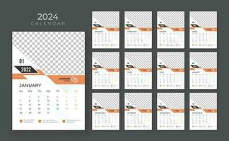 Wall calendar 2024, Company Calendar template, Week start Sunday, Vector wall calendar 2024, Wall calendar in a minimalist style