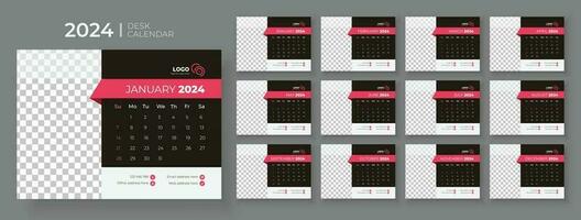 Desk calendar template 2024, Week Starts on sunday, Planner for 2024 year, template for annual calendar 2024 vector