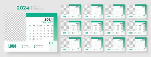 Desk calendar template 2024, Week Starts on sunday, Planner for 2024 year, template for annual calendar 2024 vector