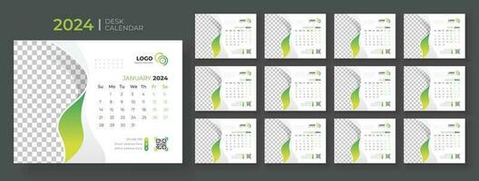 Modern Desk Calendar 2024, Office Calendar 2024,Week Starts on sunday, template for annual calendar 2024. vector