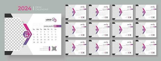 Modern Desk Calendar 2024, Office Calendar 2024,Week Starts on sunday, template for annual calendar 2024. vector