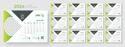 Modern Desk Calendar 2024, Office Calendar 2024,Week Starts on sunday, template for annual calendar 2024. vector