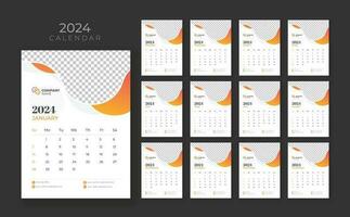 12 page wall calendar 2024, Company Calendar template, Week start Sunday, Wall calendar in a minimalist style vector