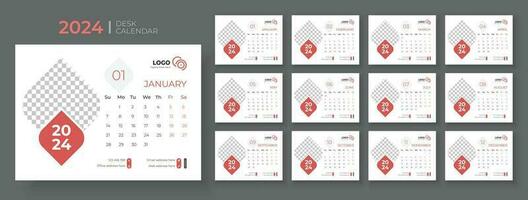 Desk calendar template 2024, Week Starts on sunday, Office Calendar 2024, template for annual calendar 2024 vector