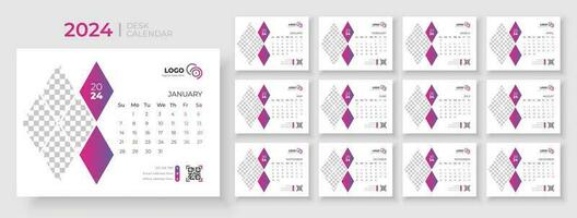 Desk calendar template 2024, Week Starts on sunday, Office Calendar 2024 vector