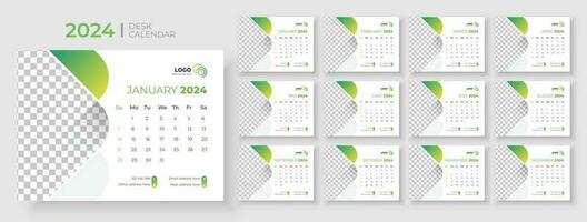 Desk calendar template 2024, Week Starts on sunday, Planner for 2024 year, template for annual calendar 2024 vector