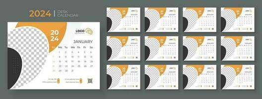 Desk Calendar 2024 template design, Office Calendar 2024,Week Starts on sunday, Planner for 2024 year, template for annual calendar 2024 vector