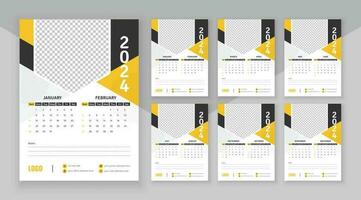 Wall calendar 2024, Vector wall calendar 2024, Corporate and business planner template in English, Week start Sunday, Wall calendar in a minimalist style