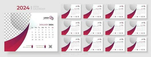 Desk Calendar 2024 template design, Office Calendar 2024,Week Starts on sunday, Planner for 2024 year, template for annual calendar 2024 vector