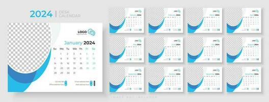Desk calendar template 2024, Week Starts on sunday, Office Calendar 2024, template for annual calendar 2024 vector