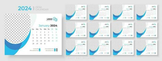 Desk calendar template 2024, Week Starts on sunday, Office Calendar 2024, template for annual calendar 2024 vector