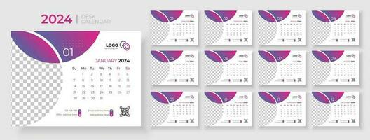 Desk calendar template 2024, Week Starts on sunday, Office Calendar 2024 vector