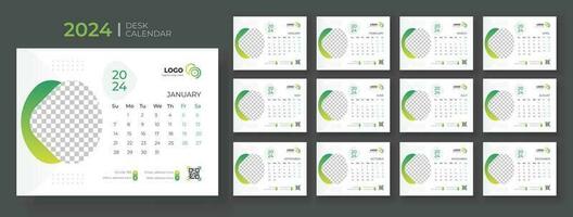 Desk calendar template 2024, Week Starts on sunday, Office Calendar 2024 vector