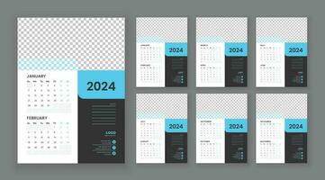 Wall calendar 2024, Vector wall calendar 2024, Corporate and business planner template in English, Week start Sunday, Wall calendar in a minimalist style