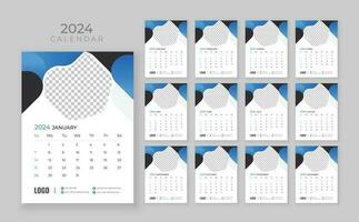 pared calendario 2024, empresa calendario plantilla, semana comienzo domingo, vector pared calendario 2024, pared calendario en un minimalista estilo