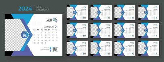 Modern Desk Calendar 2024, Office Calendar 2024,Week Starts on sunday, template for annual calendar 2024. vector