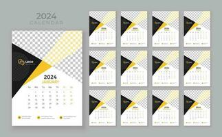 Wall calendar 2024, Vector wall calendar 2024, Corporate and business planner template in English, Week start Sunday, Wall calendar in a minimalist style