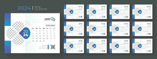 Desk calendar template 2024, Week Starts on sunday, Office Calendar 2024 vector