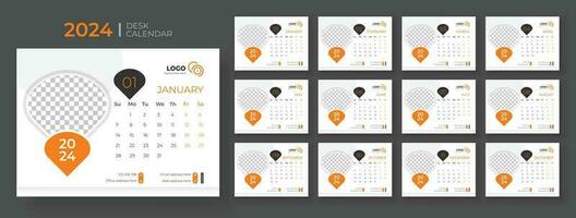 Desk Calendar 2024 template design, Office Calendar 2024,Week Starts on sunday, Planner for 2024 year, template for annual calendar 2024 vector