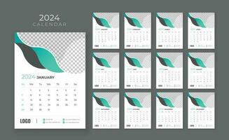 12 page wall calendar 2024, Company Calendar template, Week start Sunday, Wall calendar in a minimalist style vector