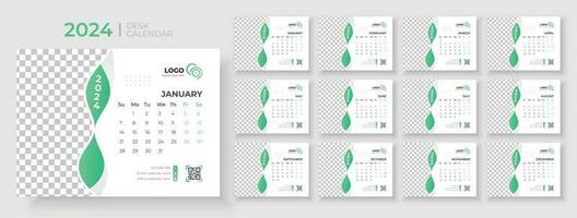 Desk calendar template 2024, Week Starts on sunday, Office Calendar 2024 vector