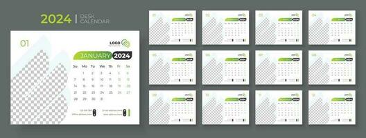 Desk calendar template 2024, Week Starts on sunday, Office Calendar 2024 vector