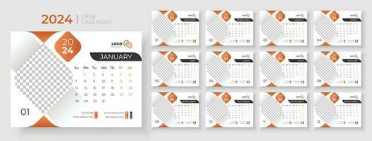 Desk Calendar 2024 template design, Office Calendar 2024,Week Starts on sunday, Planner for 2024 year, template for annual calendar 2024 vector