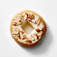 Photo of donut with almond slice isolated on white background. Created by
