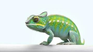 Photo of a chameleon on white background. Generative AI