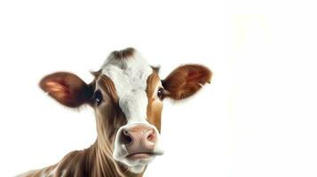 foto de un vaca en blanco antecedentes. generativo ai