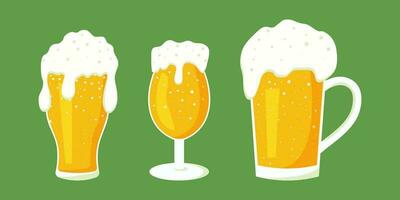 Set of Glass Lager beer icon. Vector beer. Glass of foaming beer isolated on background