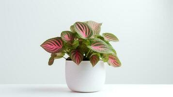 Photo of Fittonia in minimalist pot as houseplant for home decoration isolated on white background. Generative AI