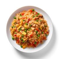 Photo of Fried Rice on plate isolated on white background. Created by
