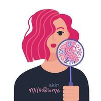 Balanced face microbiome. Normal flora of the skin and mucous membranes. Probiotics, Lactic acid bacteria collection. Good bacteria and microorganisms for gut and intestinal flora health. Flat vector
