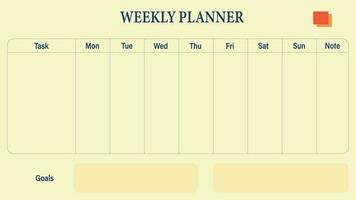 Abstract simple minimalist design monthly planner in light yellow color. This weekly planner will track your work and organize your task. vector