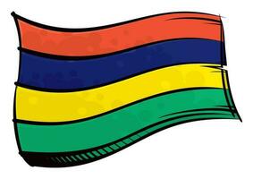 Painted Mauritius flag waving in wind vector