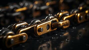 close up of a metal chain. chain with links. a background with a heavy metal chain. AI Generative photo