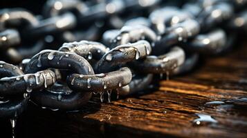 close up of a metal chain. chain with links. a background with a heavy metal chain. AI Generative photo