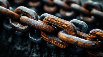 close up of a metal chain. chain with links. a background with a heavy metal chain. AI Generative photo