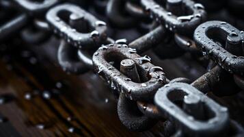 close up of a metal chain. chain with links. a background with a heavy metal chain. AI Generative photo