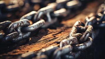 close up of a metal chain. chain with links. a background with a heavy metal chain. AI Generative photo