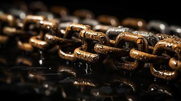 close up of a metal chain. chain with links. a background with a heavy metal chain. AI Generative photo